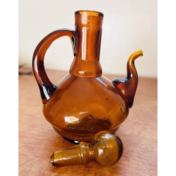 VTG MCM Pilgrim Blown Glass Amber Mini Pitcher Vase Teapot Cruet  5 3/4” Tall - Picture 3 of 3